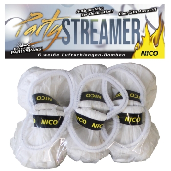 Streamer, Luftschlangen-Bälle weiß, 6er-Btl.